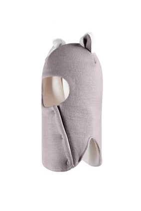 Зимняя шапочка-шлем Corona.hm "Кошечка" на кнопочках дымка