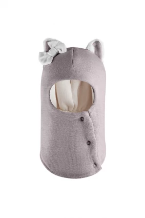 Зимняя шапочка-шлем Corona.hm "Кошечка" на кнопочках дымка