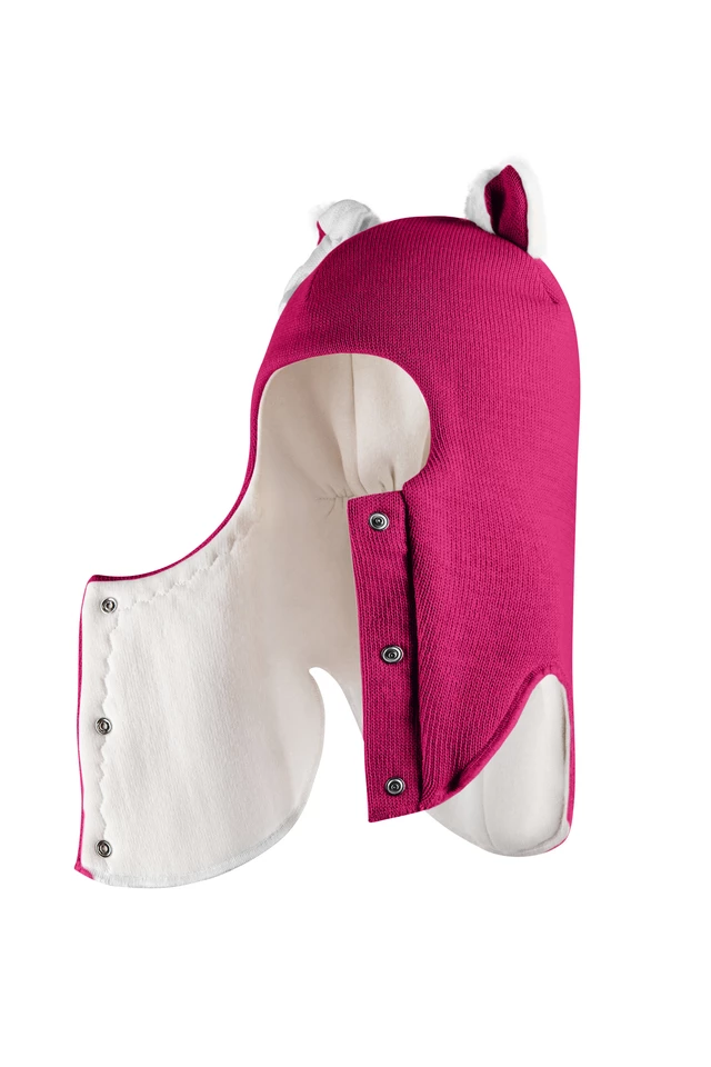 Зимняя шапочка-шлем Corona.hm "Кошечка" на кнопочках малина