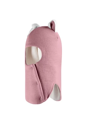 Зимняя шапочка-шлем Corona.hm "Кошечка" на кнопочках пыльно-розовый
