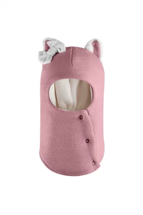 Зимняя шапочка-шлем Corona.hm "Кошечка" на кнопочках пыльно-розовый