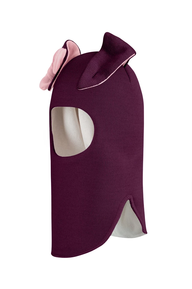 Зимняя шапочка шлем Corona.hm "Зайка" бордо  розовый бантик