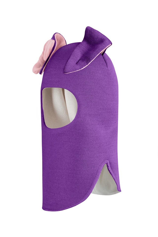 Зимняя шапочка шлем Corona.hm "Зайка" фиалка розовый бантик