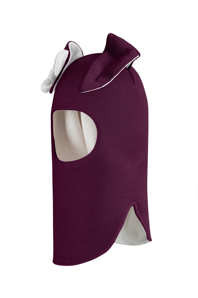 Зимняя шапочка шлем Corona.hm "Зайка" бордо белый бантик