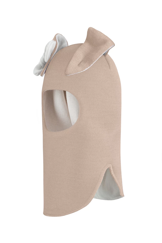 Зимняя шапочка шлем Corona.hm "Зайка" беж золотой белый бантик