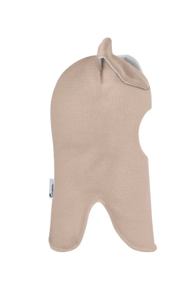 Зимова шапочка-шолом Corona.hm "Зайка" беж золотий білий бантик