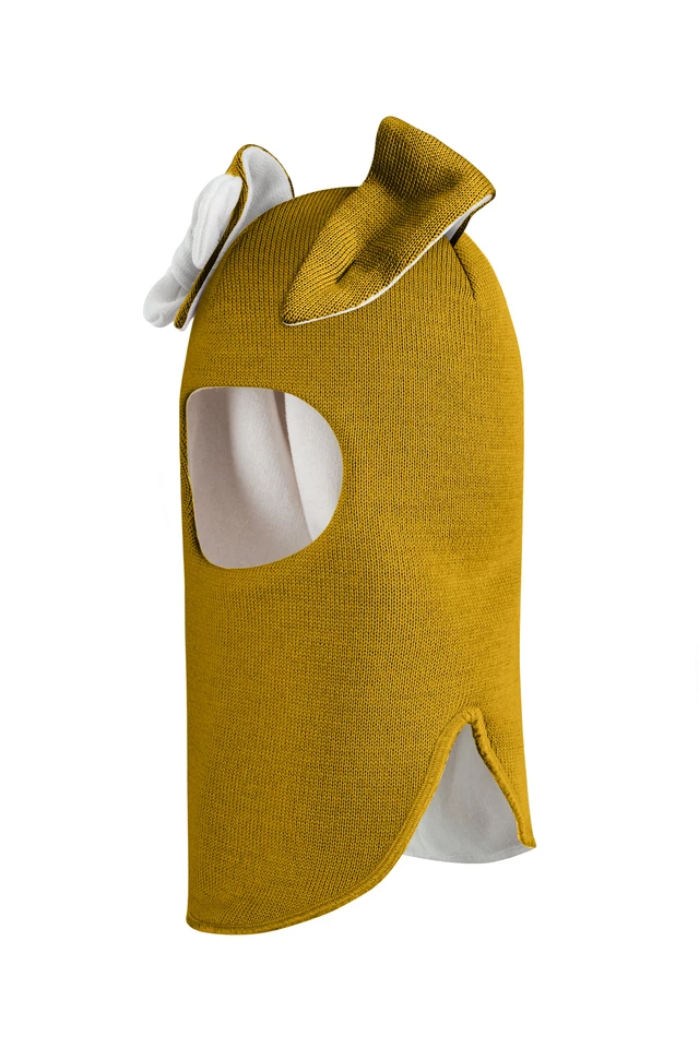 Зимняя шапочка шлем Corona.hm "Зайка" медовый белый бантик