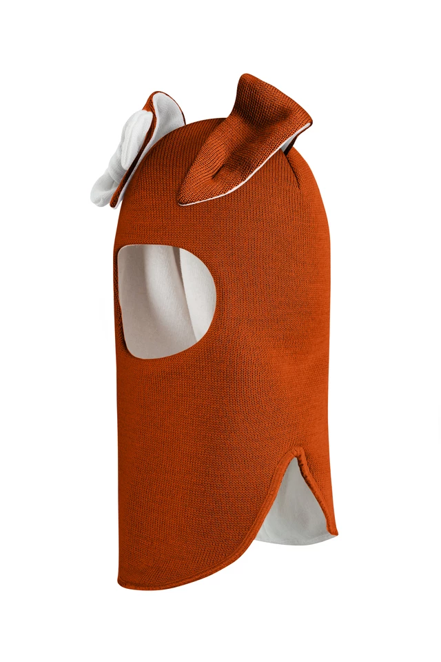 Зимняя шапочка шлем Corona.hm "Зайка" оранж белый бантик