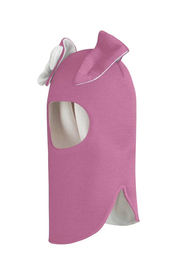 Зимняя шапочка шлем Corona.hm "Зайка" пыльно-розовый белый бантик