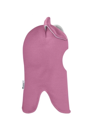 Зимова шапочка-шолом Corona.hm "Зайка" пильно-рожевий білий бантик