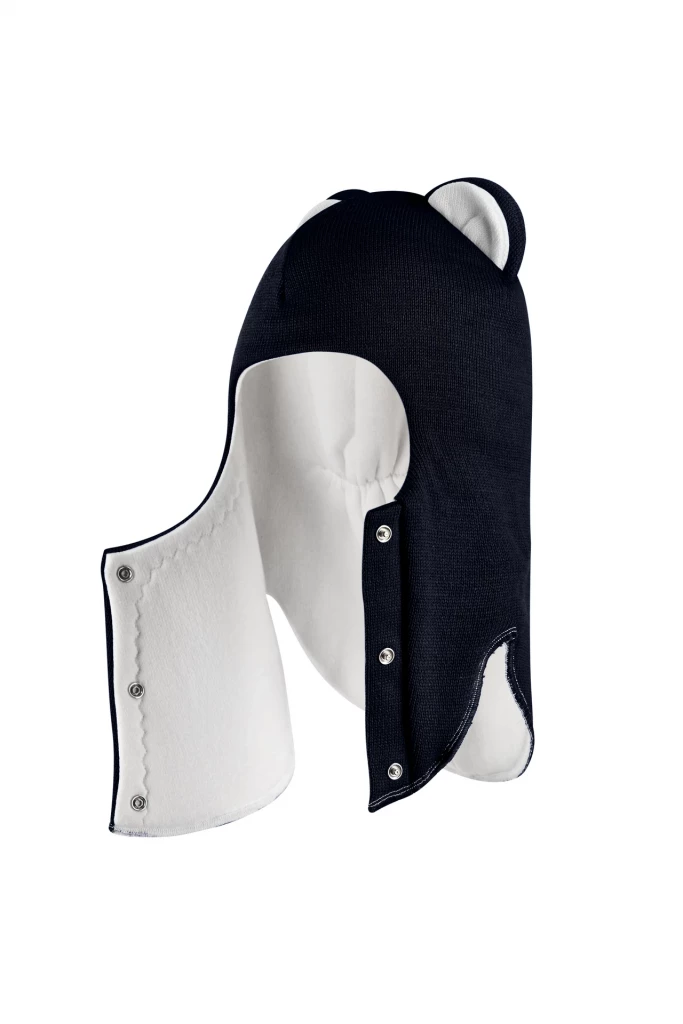 Зимняя шапочка-шлем Corona.hm “Лев” на кнопках синий бархат