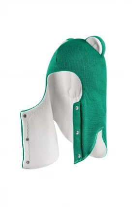 Зимняя шапочка-шлем Corona.hm “Лев” на кнопках изумруд