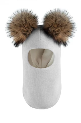 Зимова шапочка-шолом Corona.hm "Карамелька" молоко з 2 натуральними помпонами єнот