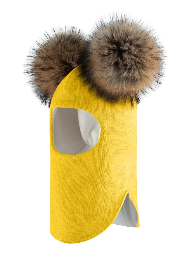 Зимова шапочка-шолом Corona.hm "Карамелька" сонце з 2 натуральними помпонами єнот