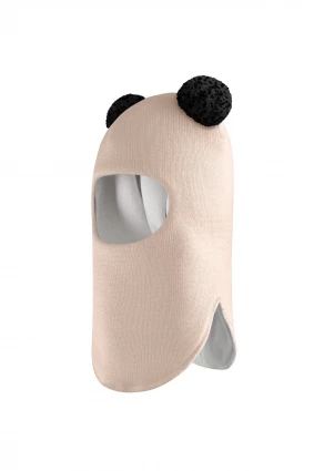 Зимова шапочка-шолом Corona.hm "Пандочка з чорними помпонами" беж золотий