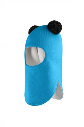 Зимова шапочка-шолом Corona.hm "Пандочка з чорними помпонами" бірюза