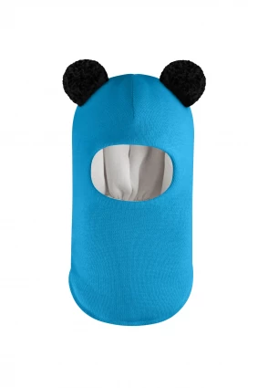 Зимова шапочка-шолом Corona.hm "Пандочка з чорними помпонами" бірюза