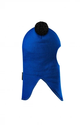 Зимова шапочка-шолом Corona.hm "Пандочка з чорними помпонами" електрик