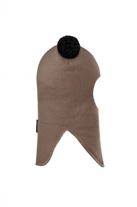 Зимова шапочка-шолом Corona.hm "Пандочка з чорними помпонами" молочний шоколад