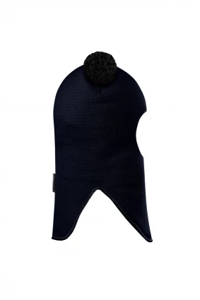 Зимова шапочка-шолом Corona.hm "Пандочка з чорними помпонами" синій оксамит