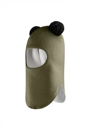 Зимова шапочка-шолом Corona.hm "Пандочка з чорними помпонами" хакі