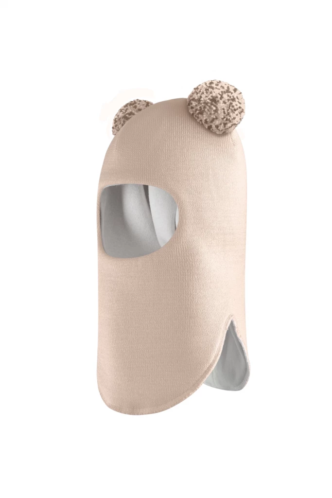 Зимова шапочка-шолом Corona.hm "Пандочка з помпонами МЕЛАНЖ" беж золотий