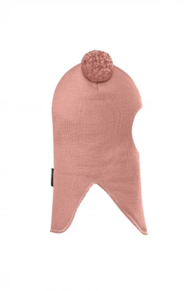 Зимова шапочка-шолом Corona.hm "Пандочка з помпонами МЕЛАНЖ" пудра
