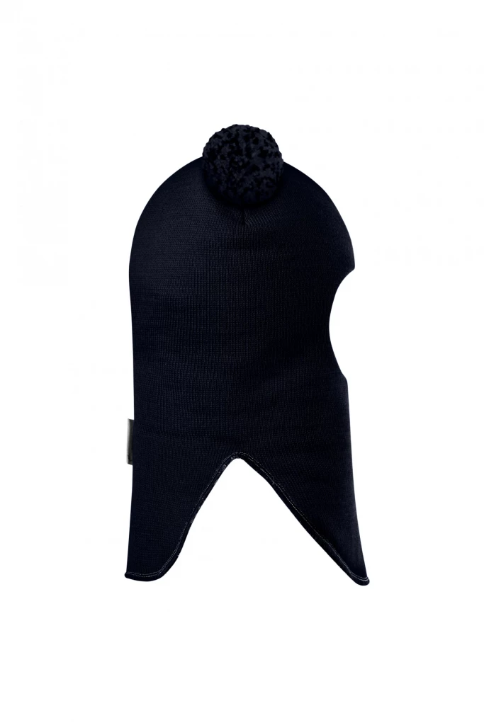 Зимова шапочка-шолом Corona.hm "Пандочка з помпонами МЕЛАНЖ" синій оксамит