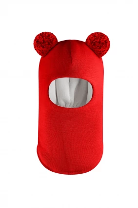 Зимняя шапочка шлем Corona.hm "Пандочка с помпонами МЕЛАНЖ" красный