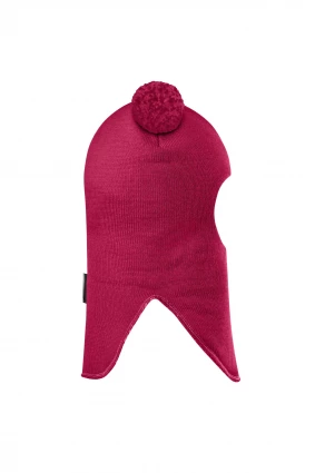 Зимова шапочка-шолом Corona.hm "Пандочка з помпонами МЕЛАНЖ" ягідний