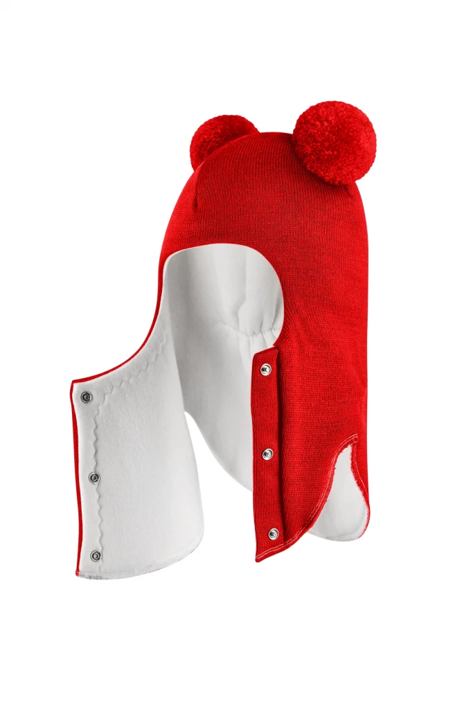 Зимняя шапочка шлем Corona.hm "Пандочка" на кнопках красный
