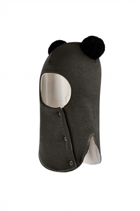 Зимняя шапочка шлем Corona.hm "Пандочка с черными помпонами" на кнопочках графит