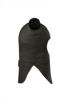 Зимняя шапочка шлем Corona.hm "Пандочка с черными помпонами" на кнопочках графит