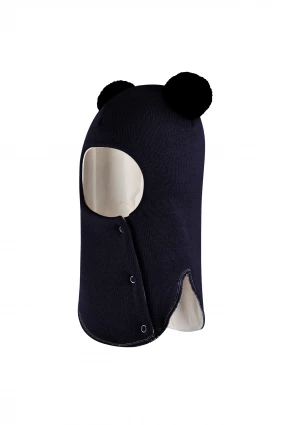 Зимняя шапочка шлем Corona.hm "Пандочка с черными помпонами" на кнопочках синий