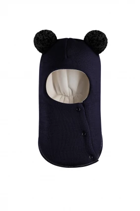 Зимняя шапочка шлем Corona.hm "Пандочка с черными помпонами" на кнопочках синий