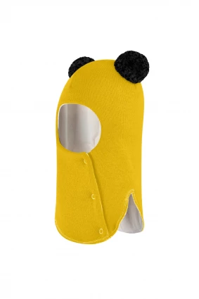 Зимняя шапочка шлем Corona.hm "Пандочка с черными помпонами" на кнопочках солнце