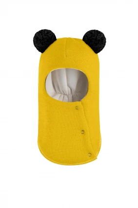 Зимняя шапочка шлем Corona.hm "Пандочка с черными помпонами" на кнопочках солнце