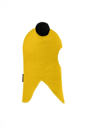 Зимняя шапочка шлем Corona.hm "Пандочка с черными помпонами" на кнопочках солнце