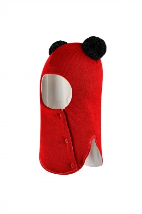 Зимова шапочка-шолом Corona.hm "Пандочка з чорними помпонами" на кнопочках червоний