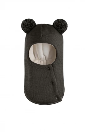 Зимова шапочка-шолом Corona.hm "Пандочка з помпонами МЕЛАНЖ" на кнопочках графіт