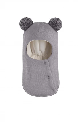 Зимняя шапочка шлем Corona.hm "Пандочка с помпонами МЕЛАНЖ" на кнопочках дымка