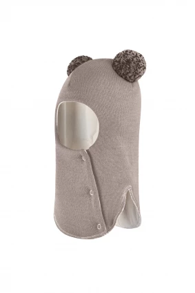 Зимняя шапочка шлем Corona.hm "Пандочка с помпонами МЕЛАНЖ" на кнопочках капучино