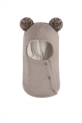 Зимняя шапочка шлем Corona.hm "Пандочка с помпонами МЕЛАНЖ" на кнопочках капучино