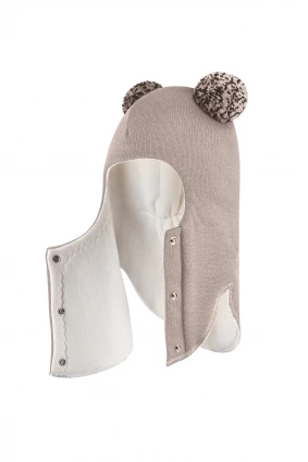 Зимова шапочка-шолом Corona.hm "Пандочка з помпонами МЕЛАНЖ" на кнопочках лате