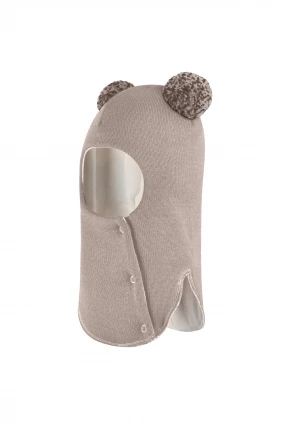 Зимняя шапочка шлем Corona.hm "Пандочка с помпонами МЕЛАНЖ" на кнопочках латте