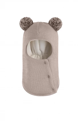 Зимняя шапочка шлем Corona.hm "Пандочка с помпонами МЕЛАНЖ" на кнопочках латте