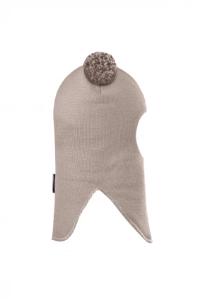 Зимняя шапочка шлем Corona.hm "Пандочка с помпонами МЕЛАНЖ" на кнопочках латте