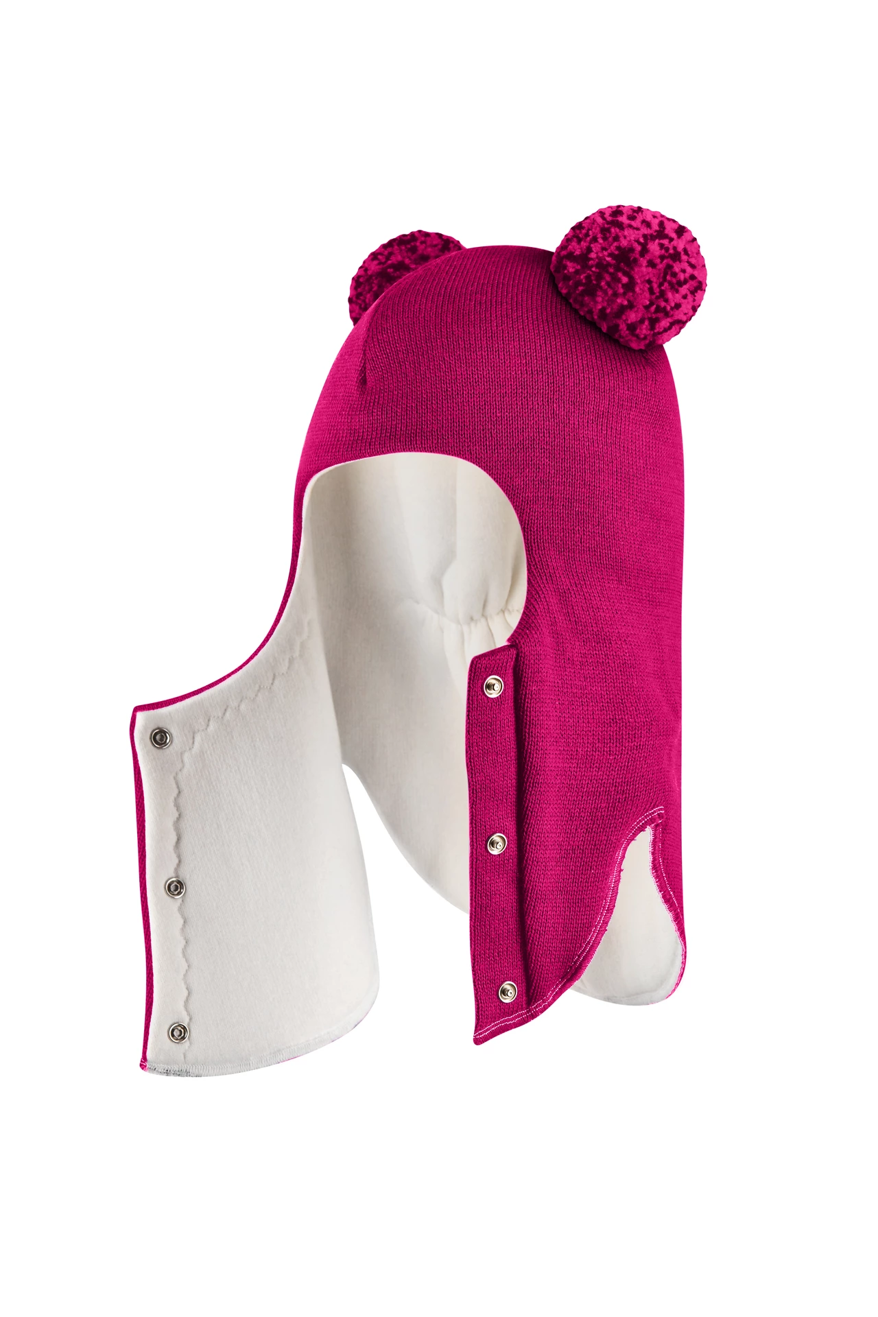 Зимова шапочка-шолом Corona.hm "Пандочка з помпонами МЕЛАНЖ" на кнопочках малина