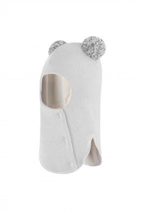 Зимняя шапочка шлем Corona.hm "Пандочка с помпонами МЕЛАНЖ" на кнопочках молоко