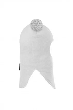 Зимняя шапочка шлем Corona.hm "Пандочка с помпонами МЕЛАНЖ" на кнопочках молоко